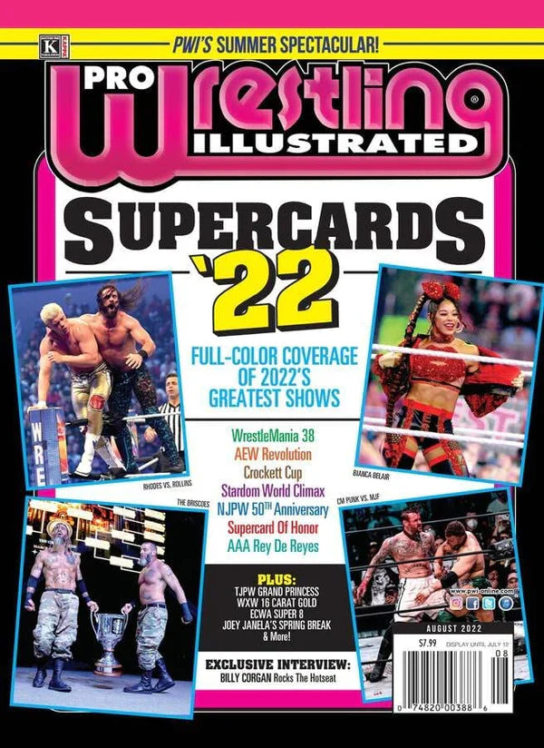 Pro Wrestling Illustrated Magazine August 2022 issue featuring wrestling stars on the cover with vibrant colors.