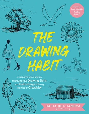 Paperback book titled "The Drawing Habit" by Quarry Books, featuring a colorful cover with drawings and creative illustrations.