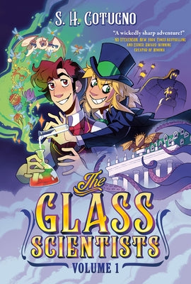 Paperback graphic novel titled The Glass Scientists: Volume One by Razorbill, featuring vibrant cover art with scientific illustrations.
