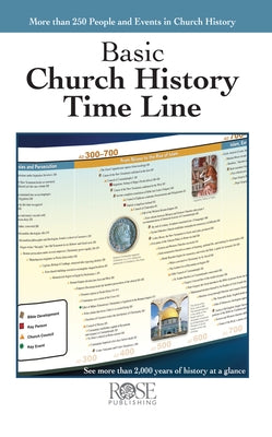 Paperback Basic Church History Time Line by Rose Publishing, featuring a detailed chronological overview of church history.