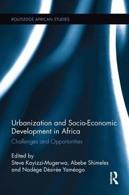 Paperback book titled "Urbanization and Socio-Economic Development in Africa" by Routledge, with a cover featuring urban landscape illustrations.