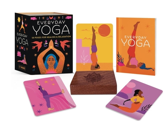 Paperback book titled "Everyday Yoga: 50 Poses for Healing & Relaxation" by Rp Minis, featuring colorful yoga illustrations.