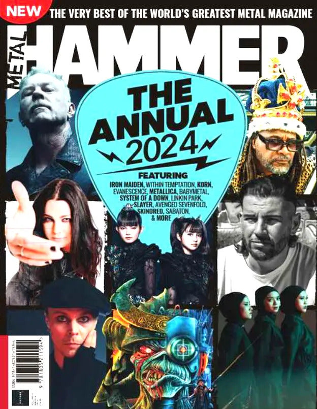 Metal Hammer magazine cover featuring iconic heavy metal artists and vibrant artwork.