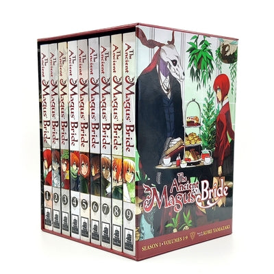 Paperback box set of The Ancient Magus' Bride Season 1 by Seven Seas, featuring nine volumes with colorful cover art.