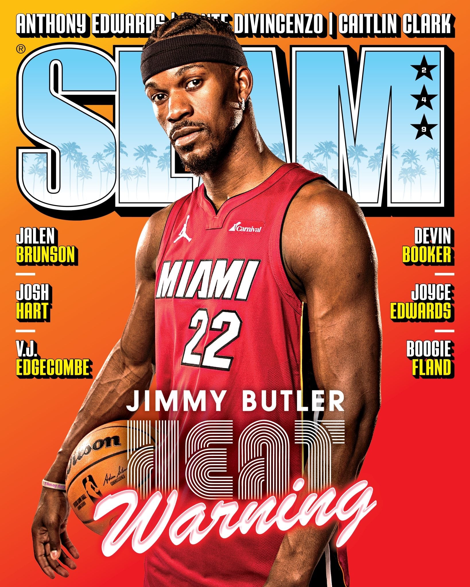 Slam Magazine featuring Jimmy Butler on the cover, showcasing vibrant graphics and dynamic sports photography.