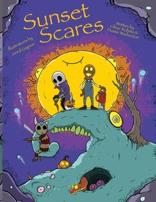 Paperback book titled Sunset Scares by Something in the Closet Press, featuring a dark, atmospheric cover with sunset imagery.