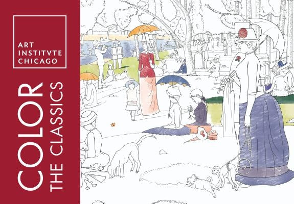 Paperback book titled "Color the Classics: The Art Institute of Chicago" by Sourcebooks, featuring cover art and colorful illustrations.