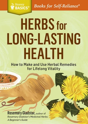 Paperback book cover titled "Herbs for Long-Lasting Health" showing herbal illustrations and title text on a white background.