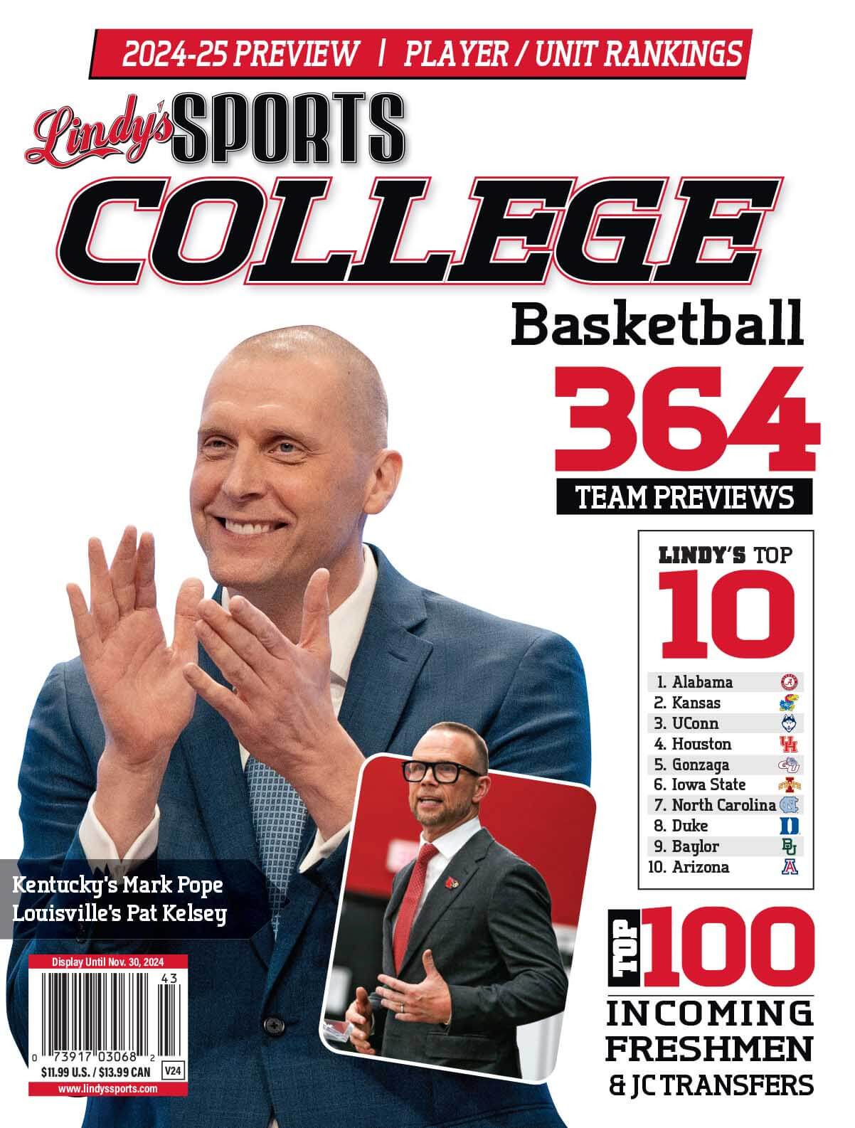 Lindy's Sports College 2025-26 Basketball Magazine by SureShot Books Publishing LLC, featuring college basketball teams and players.