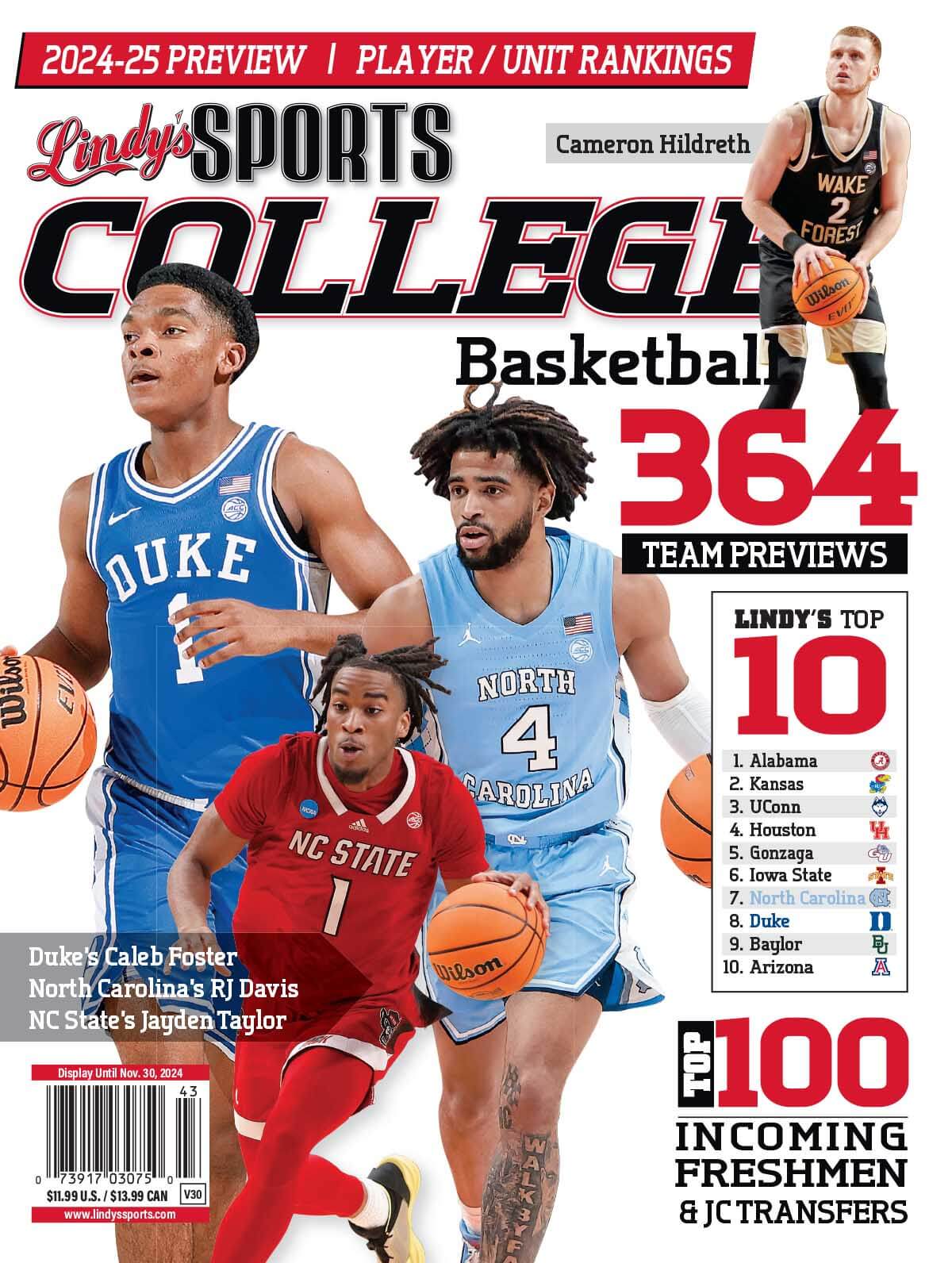 Lindy’s Sports College 2025-26 basketball magazine by SureShot Books, featuring college basketball teams and players on the cover.