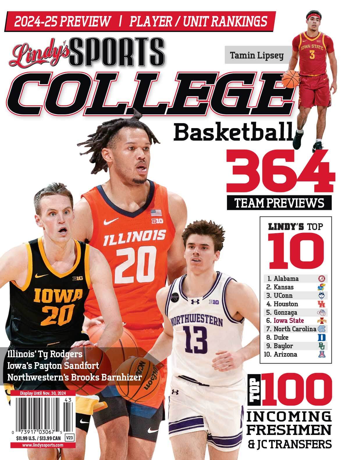 Lindy's Sports College 2025-26 Basketball Magazine by SureShot Books Publishing LLC, featuring college basketball teams and players.