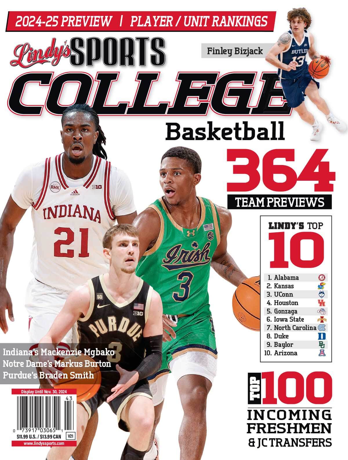 Lindy's Sports College 2025-26 Basketball Magazine by SureShot Books, featuring college teams like UCLA, St. Cal, and UNLV.