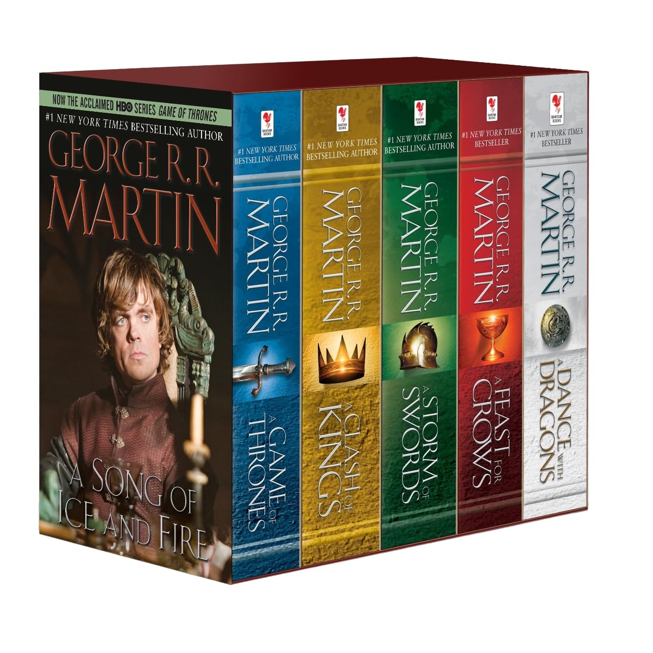A hardcover copy of "A Game of Thrones" from the Song of Ice and Fire series, featuring a dark fantasy book cover with detailed artwork.