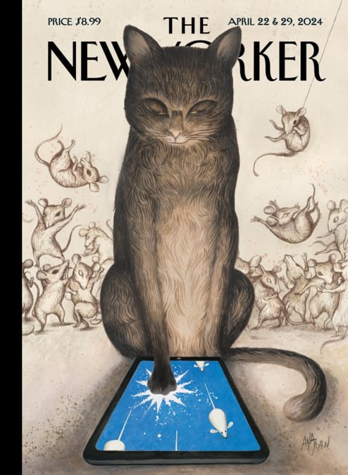The New Yorker magazine April 2024 issue featuring a colorful cover illustration and engaging editorial content.
