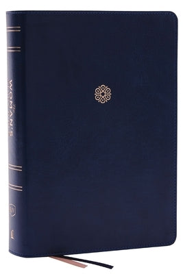 KJV Woman's Study Bible by Thomas Nelson with blue Leathersoft cover, red letter, full-color pages, comfort print, for spiritual growth.