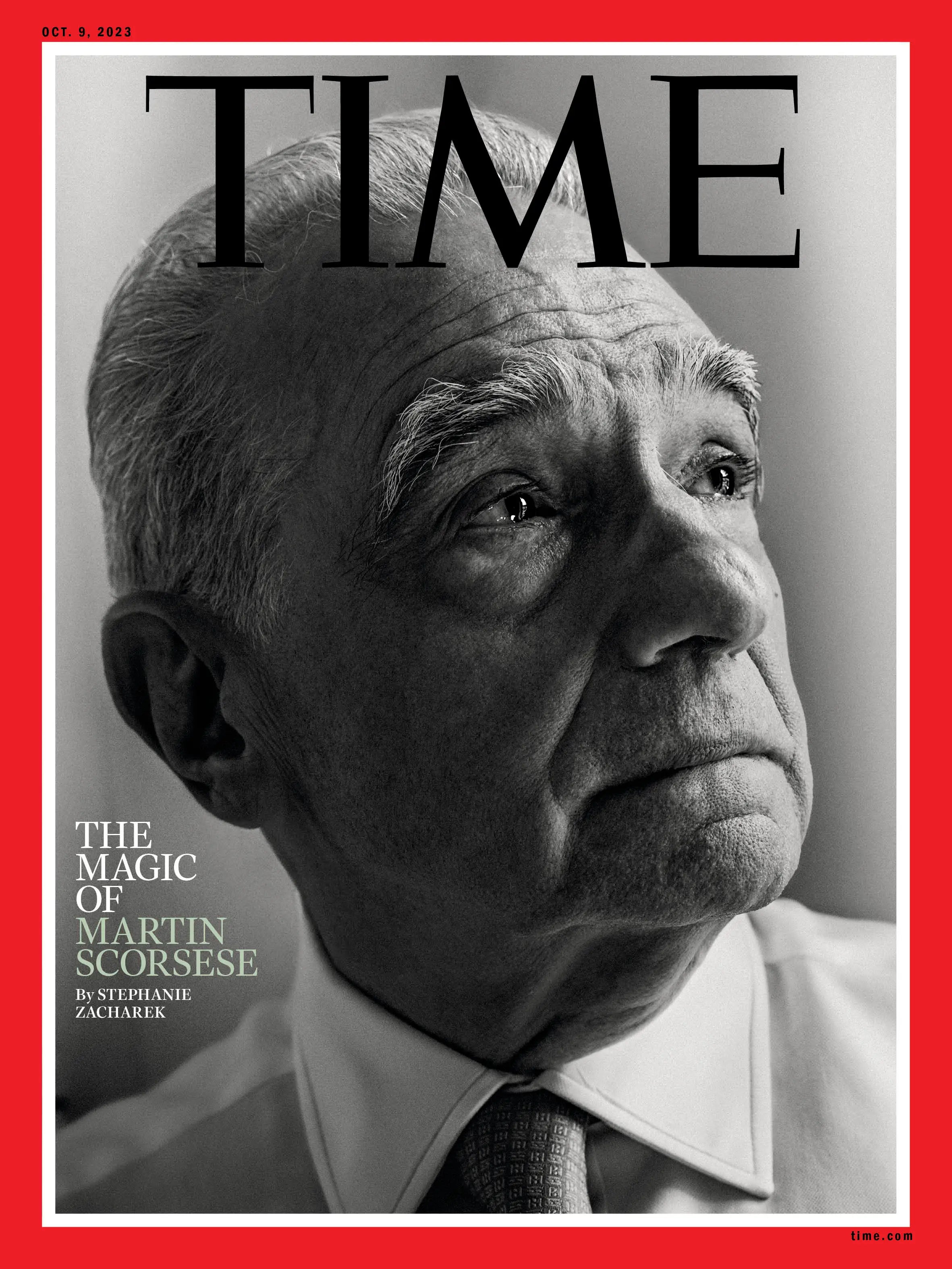 Cover of Time Magazine featuring Martin Scorsese with a striking portrait and bold headlines about his cinematic impact.
