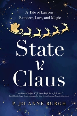 Paperback of "State v. Claus" by Tuxedo Cat Press showing the book cover with festive holiday-themed artwork.