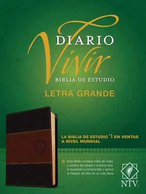 Bible de Estudio del Diario Vivir NTV en letra grande, Sentipiel café claro con índice y letra roja, de Tyndale House Publishers.