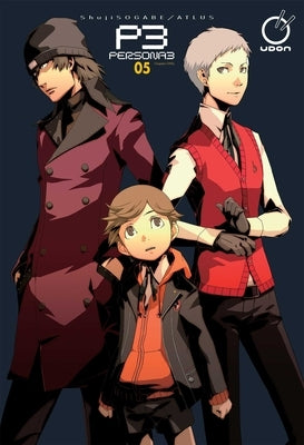 Paperback copy of Persona 3 Volume 5 manga by Udon Entertainment, featuring cover art with characters from the series.