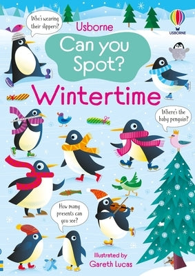 Paperback "Can You Spot? Wintertime" by Usborne Books featuring winter-themed illustrations for kids.