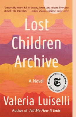 Vintage paperback of Lost Children Archive, a hardcover book with a dark cover and title visible on the front.