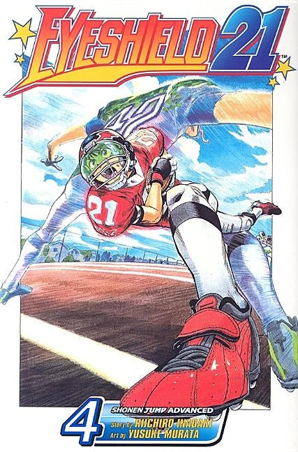 Paperback of Eyeshield 21, Vol. 4 manga by Viz Media showing the cover featuring the main character in action.