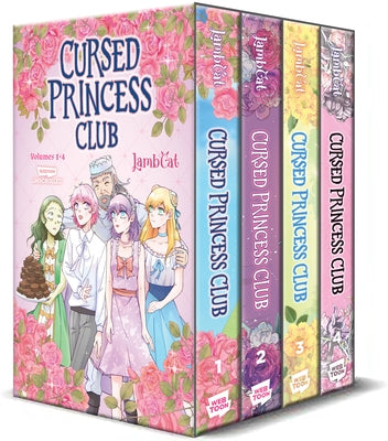 Paperback Cursed Princess Club Box Set Volumes 1-4 by Webtoon Unscrolled, featuring colorful cover art of the manga series.