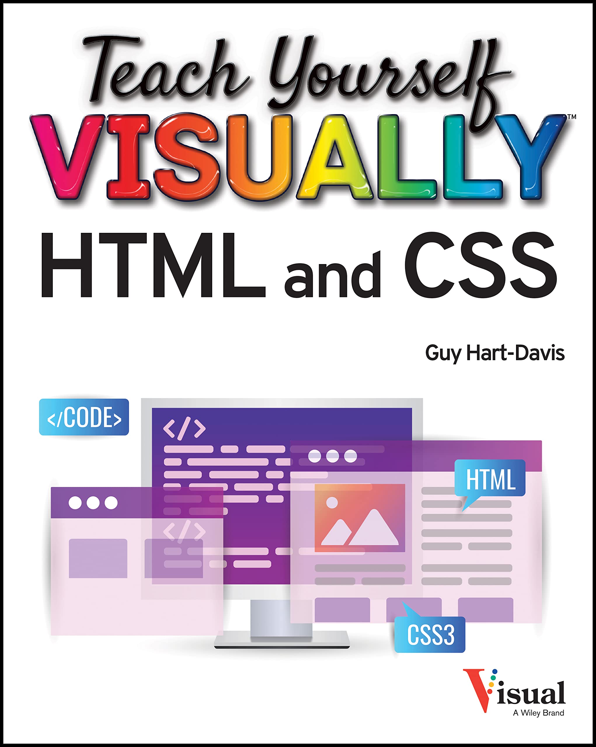 Paperback Teach Yourself VISUALLY HTML and CSS by Wiley, featuring a colorful cover with coding illustrations