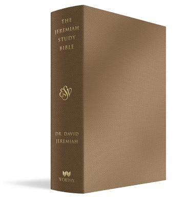 The Jeremiah Study Bible ESV in Bronze LeatherLuxe by Worthy Books, featuring detailed cover and embossed title.