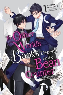 Paperback light novel titled "The Other World's Books Depend on the Bean Counter, Vol. 1" by Yen On, featuring colorful cover art.