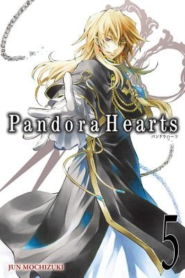 Paperback copy of Pandora Hearts Vol. 5 manga by Yen Press featuring cover art with dark, intricate illustrations.