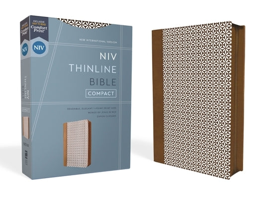 NIV Thinline Bible by Zondervan in brown Leathersoft with white accents, zippered cover, red letter text, and comfort print.